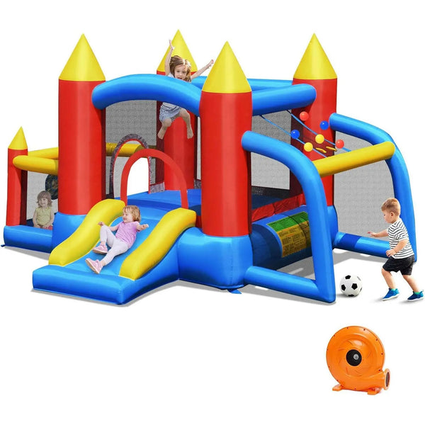 Château Gonflable GOFLAME avec Toboggan, But de Foot, Fléchettes – Souffleur Inclus